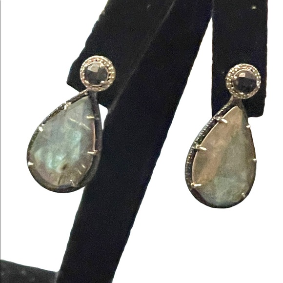 JWBR Labradorite Marcasite amethyst sterling silver tear drop dangle earrings - Picture 3 of 11